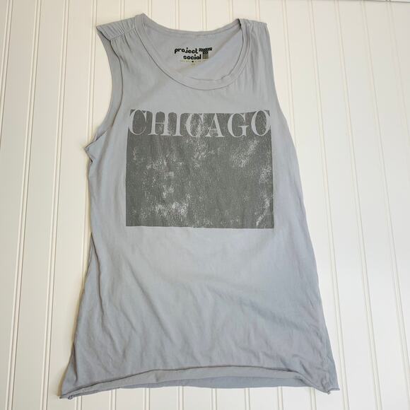 Project Social T Chicago Graphic Muscle T Shirt Blue Black Sz XS - Picture 1 of 6